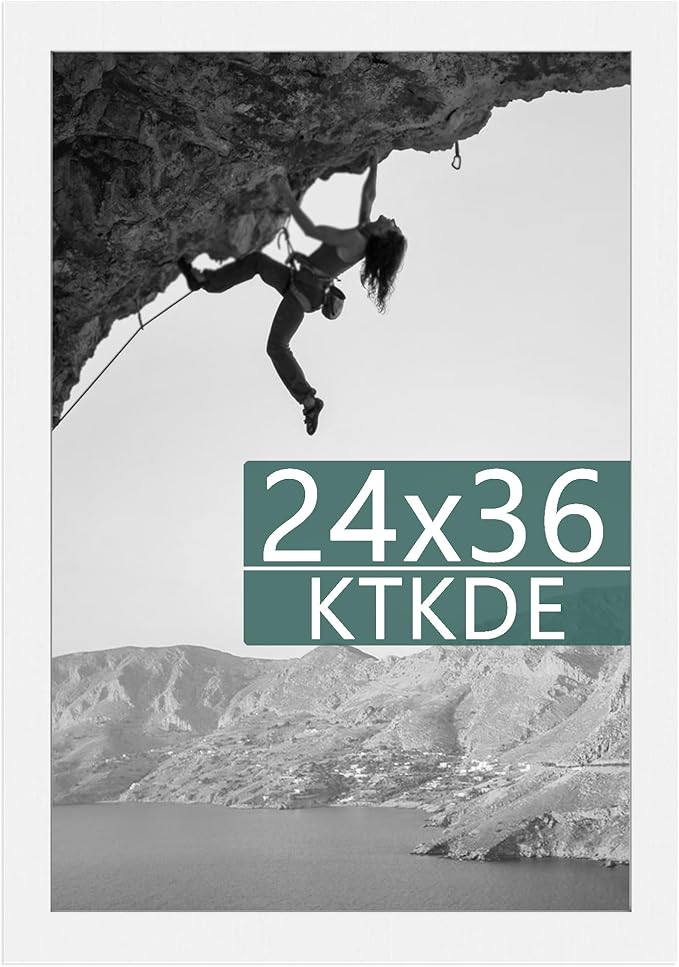 KTKDE 24x36 Picture Frame White Woodgrain with Polished Plexiglass, Studio Gallery Vertical & Horizontal Wall Hanging Large Poster Frame for Photos,Minimalist Style -Any style Best gift