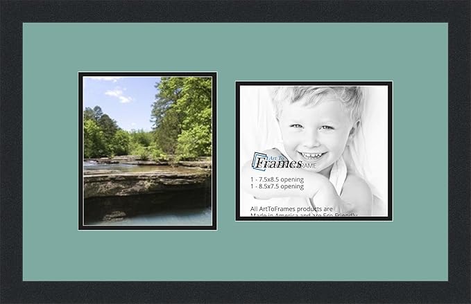 ArtToFrames Collage Photo Frame Double Mat with 2 - 7.5x8.5 Openings and Satin Black Frame