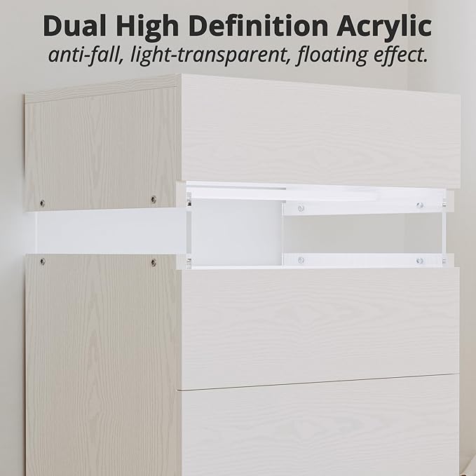 IRONCK Night Stand, LED Nightstand with 3 Drawers, Modern Bedside Table with Storage, End Table for Bedroom, White