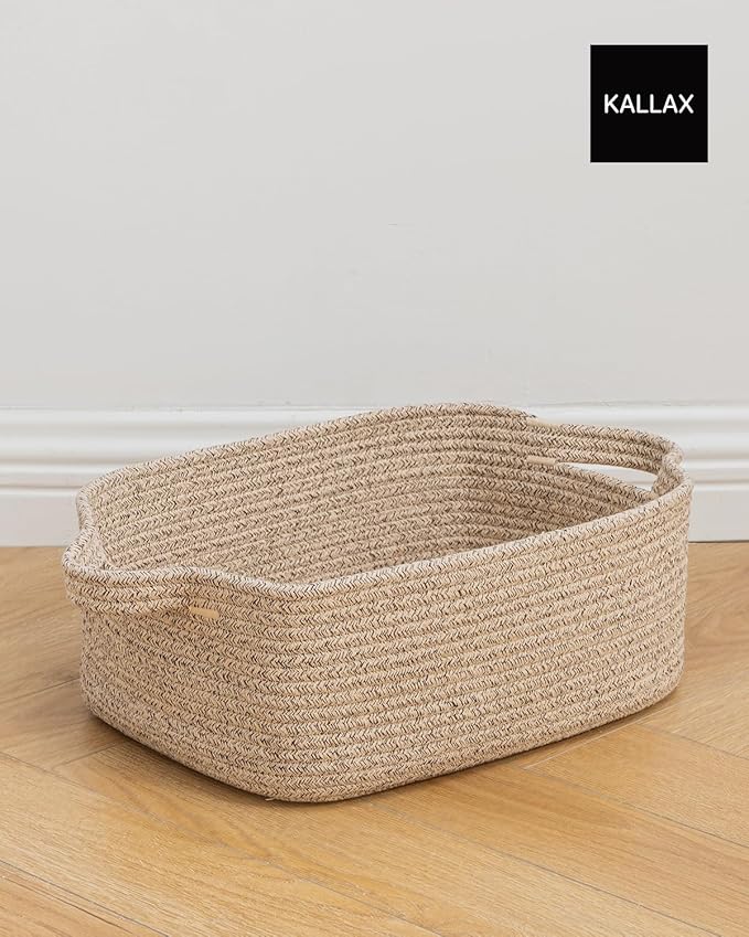 KALLAX Small Woven Basket, 14 x 10 x 5.6 Inches, Small Storage Baskets for Organizing, Gift Baskets Empty, Cute Rope Shelf Closet Storage Bins for Shelves, Dog Toy Basket, Mixed Brown