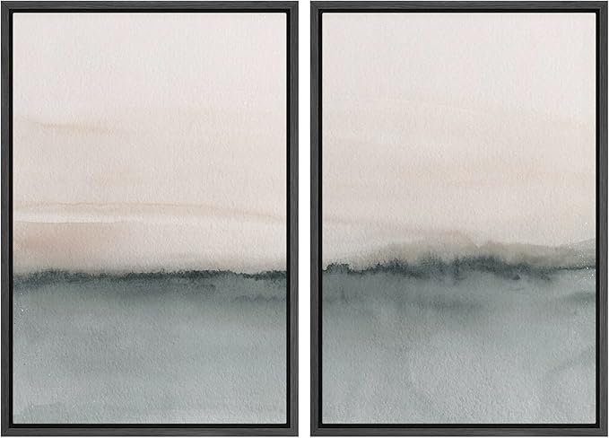 SIGNWIN Framed Canvas Print Wall Art Set Duotone Gray Pastel Landscape Abstract Shapes Illustration Modern Art Decorative Nordic Chic Relax/Zen for Living Room, Bedroom, Office - 24"x36"x2 Black