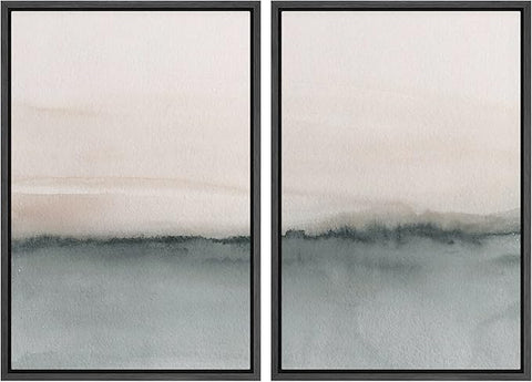 SIGNWIN Framed Canvas Print Wall Art Set Duotone Gray Pastel Landscape Abstract Shapes Illustration Modern Art Decorative Nordic Chic Relax/Zen for Living Room, Bedroom, Office - 24"x36"x2 Black
