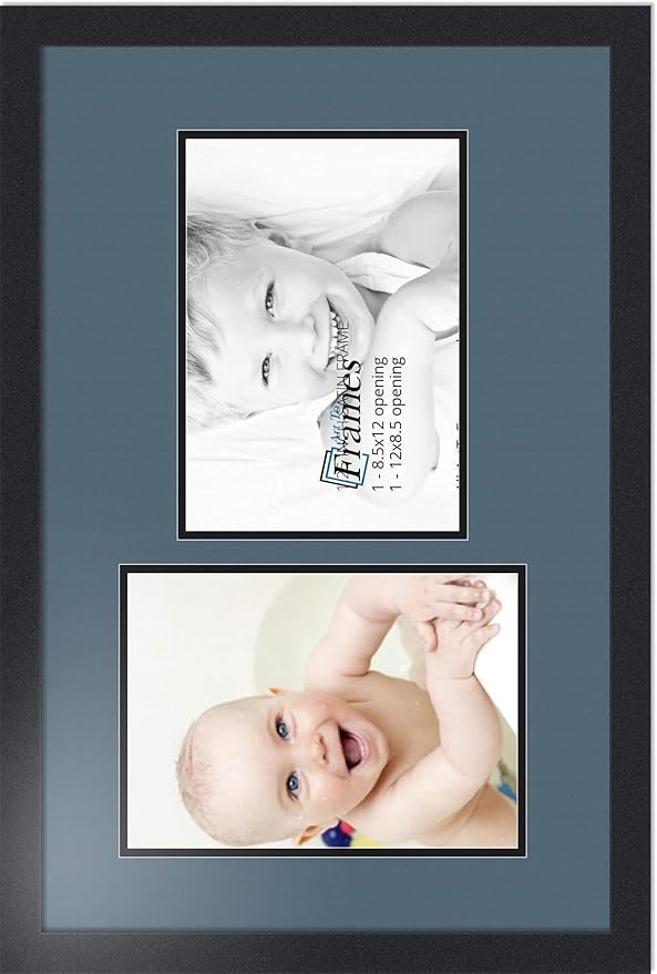 ArtToFrames Collage Photo Frame Double Mat with 2-8.5x12 Openings with Satin Black Frame and Dutch Blue mat.