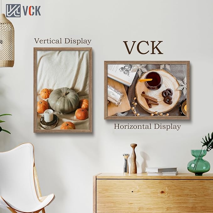 VCK 20x30 Frame 5 Pack - Brown Walnut, Natural Textured Solid Wood Poster Picture Frame, Wall Mounting Hanging