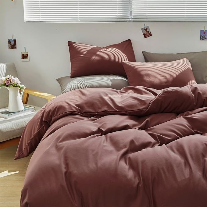 Wellboo Brick Red Comforters California King Solid Dark Rust Red Bedding Sets Cal King Women Purplish Red Quilts Soft Modern Plain Blackish Red Warm Comforters Pure Dark Red Blankets Brown Red Bedding