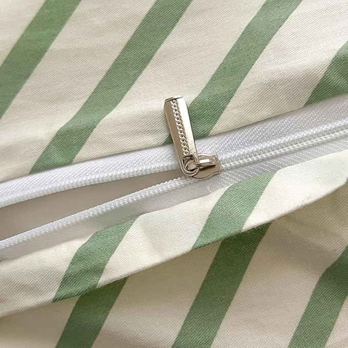 VM VOUGEMARKET Green Stripes Duvet Cover King,Instagram Style Geometric Duvet Cover with Zipper Ties 100% Cotton Modern Fashion Bedding Set for Teens Adults