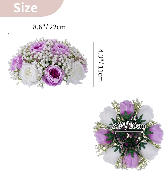 NUPTIO Flower Ball Arrangement Bouquet: 10 Pcs 8.6 inch Diameter Lilac Rose Fake Babys Breath Artificial Flowers for Wedding Centerpiece Event Party Tables Decorations