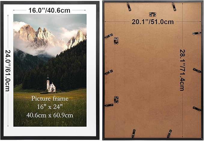 Giftgarden 16x24 Picture Frame with Mat Set of 4, 20x28 Frame Matted to 16x24 Poster for Wall Hanging, Black
