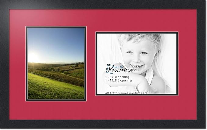 ArtToFrames Collage Photo Frame Double Mat with 1 - 8.5x11, 8x10 Openings and Satin Black Frame