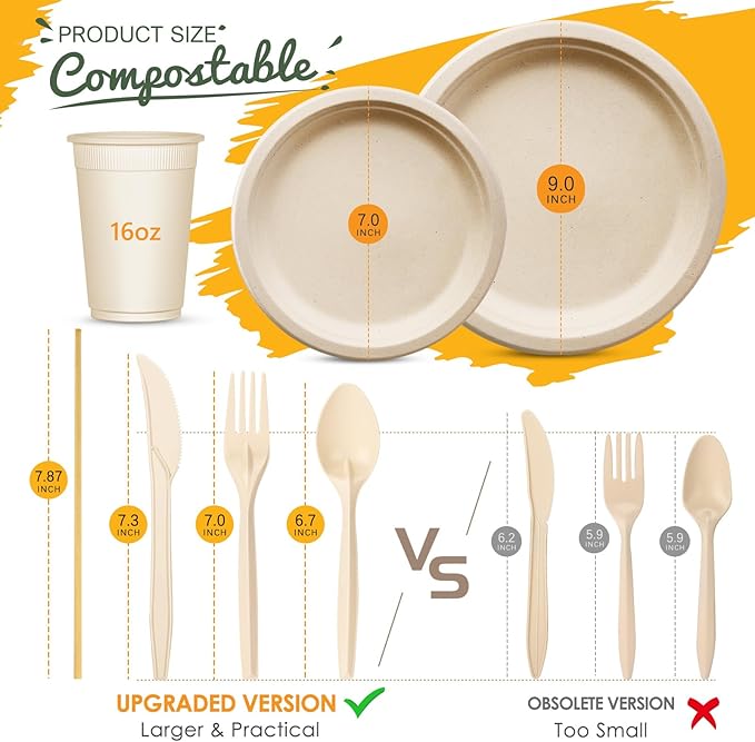 Gezond Compostable Paper Plates - 700pcs Biodegradable Heavy-duty Brown Plates Set for Party