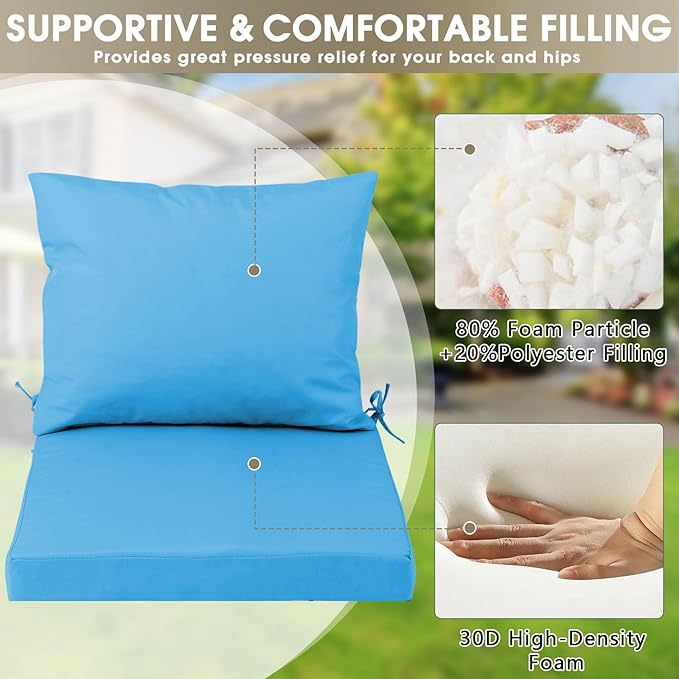 Outdoor Seat Cushion Set 19 x 19 In, Water-Resistant & Fade-Resistan, Patio Furniture Cushions with Removable Cover Deep Seat & Back Cushion with Handle and Adjustable Straps for Chair Sofa,4PC
