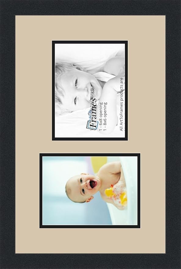 ArtToFrames Collage Photo Frame Double Mat with 2-6x8 Openings and Satin Black Frame
