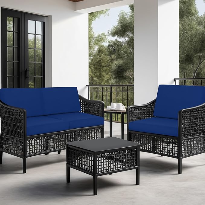 idee-home Outdoor Cushions for Patio Furniture, Outdoor Seat Cushion, Waterproof Couch Hampton Bay Deep Seat Replacement Chair Cushions for Garden Lawn Backyard Deck, 28.5 x 28.5 Navy Bue