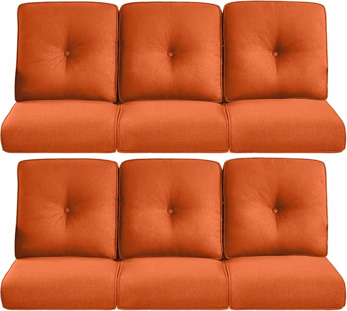 22x25/22x24 Outdoor Furniture Cushions Set of 6 - Comfortable Patio Chair Cushion for Rattan Wicker Dining Rocking Swivel Chairs Loveseat Couch L-Shape Sectional Sofa - Orange/Button