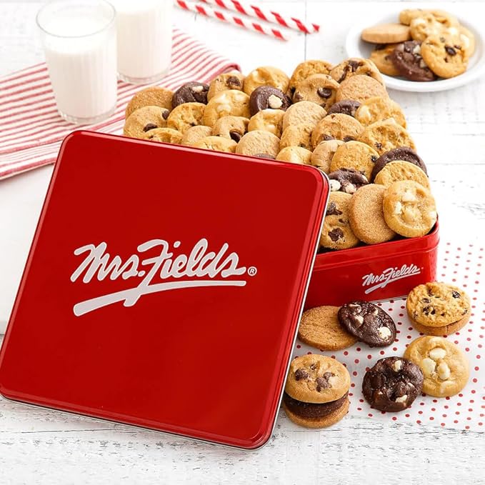 Mrs. Fields Signature 48 Nibblers Bite-Sized Cookie Tin - Assorted with 48 Nibblers Cookies in our 5 Classic Cookie Flavors