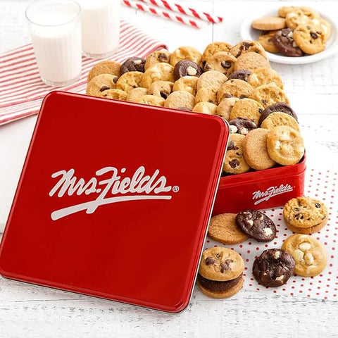 Mrs. Fields Signature 48 Nibblers Bite-Sized Cookie Tin - Assorted with 48 Nibblers Cookies in our 5 Classic Cookie Flavors