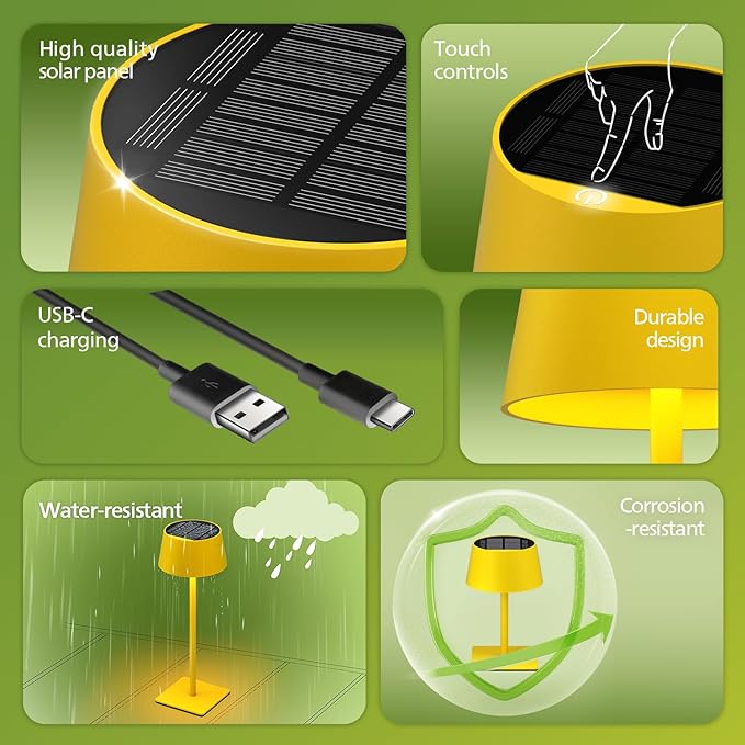 Philips Solar Outdoor Table Lamp, Portable LED Desk Light,Cordless Battery-Operated，2 Adjustable Height, Touch Control & Stepless Dimming Night Light，Waterproof for Garden, Bedroom