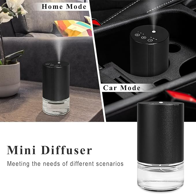 Essential Oil Diffuser, Waterless Scent Diffusers for Home, 100ml Capacity Atomizing Humidifier, Rechargeable Air Freshener Machine with 7-Color Ambient Light for Bathroom Car Office (Black)