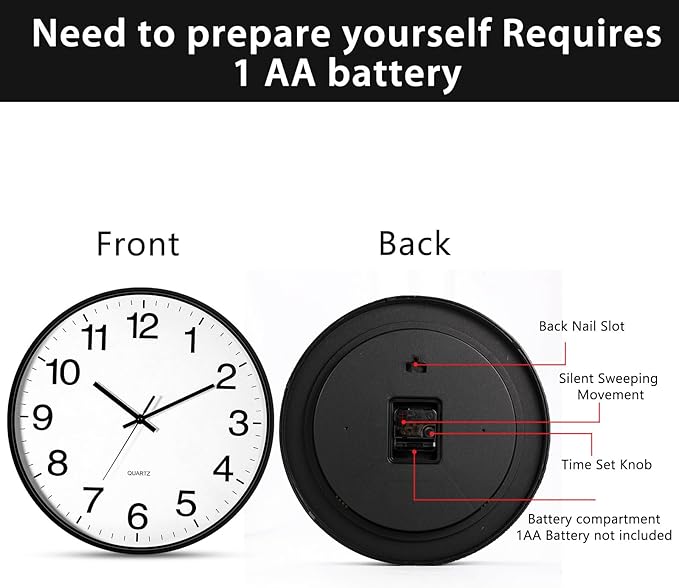 Inbagi 8 Pcs Wall Clock Large Silent Battery Operated Wall Clocks Modern Non Ticking Wall Clocks Bulk Decorative for Kitchen Office Living Room Home Bathroom Bedroom Classroom(White,14 Inch)