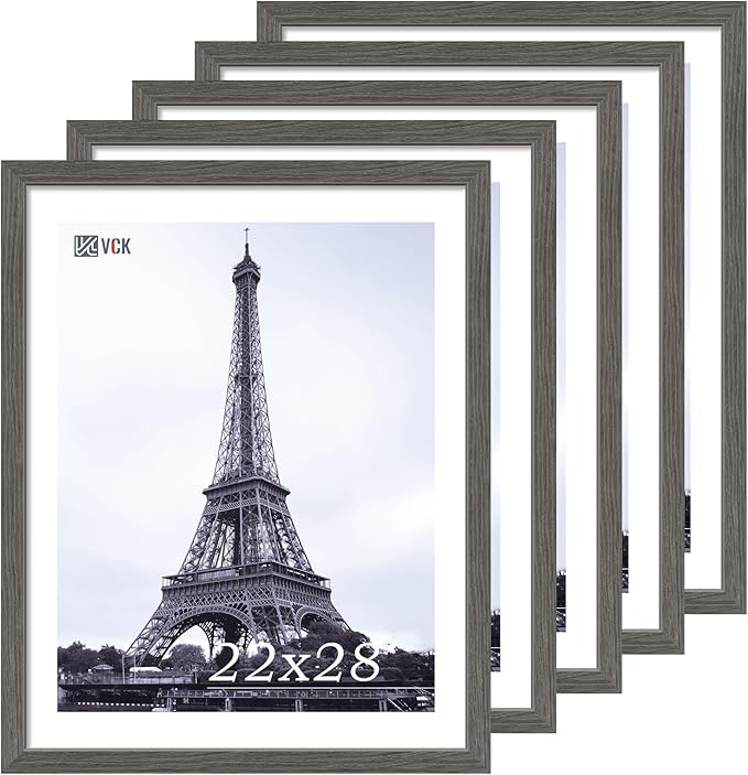 VCK 22x28 Frame Set of 5, Gray Solid Wood Poster Picture Frame, Exclusive Wood Grain, Wall Gallery Frame