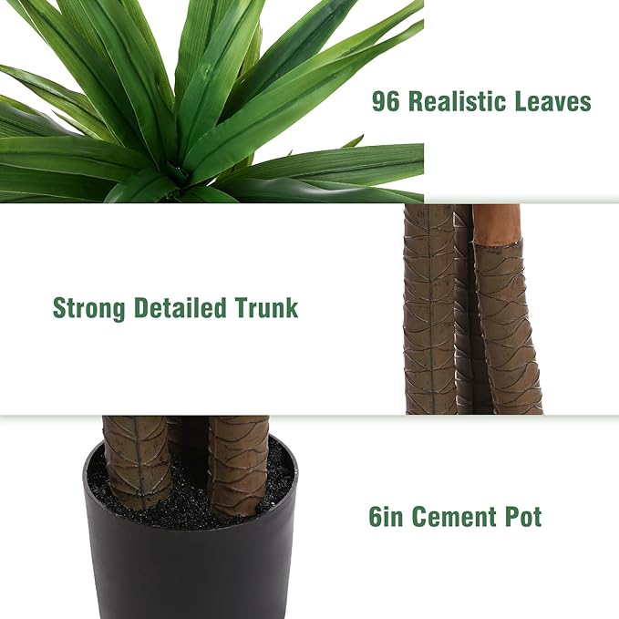 Dracaena Silk Plant Corn Stalk 6ft Tall Faux Plants Indoor Large Fake Plant Potted Yucca Tree Tropical Floor Plants Artificial Silk Palm Trees for Home Office Store Decor Housewarming Gift