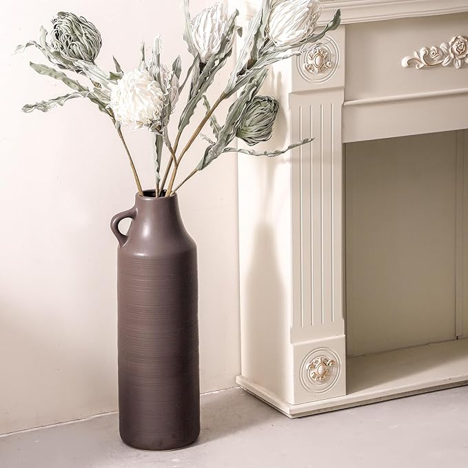 Mitt&Ditt Tall Floor Vase with Handles, 22.8 inch Large Flower Vases, Boho Decorative Pampas Grass Vases, Modern Ceramic Vase for Home Decor, Living Room, Table (Coffee)