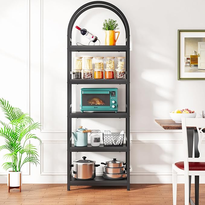 Tribesigns 5-Tier Open Bookshelf Set of 2, 74.4" Wood Bookcase Storage Shelves with Metal Frame, Freestanding Display Rack Tall Shelving Unit for Office, Bedroom, Living Room (Black, 2PCS)