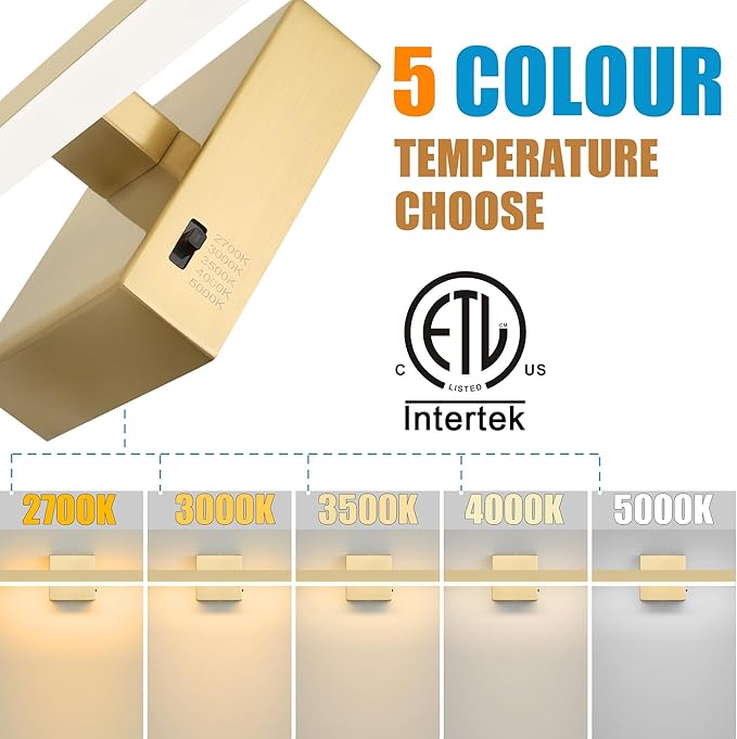 Gold Bathroom Vanity Light 31.5 inch, 18W Dimmable 5CCT LED Modern Bathroom Light Fixture Over Mirror, ETL Certificated