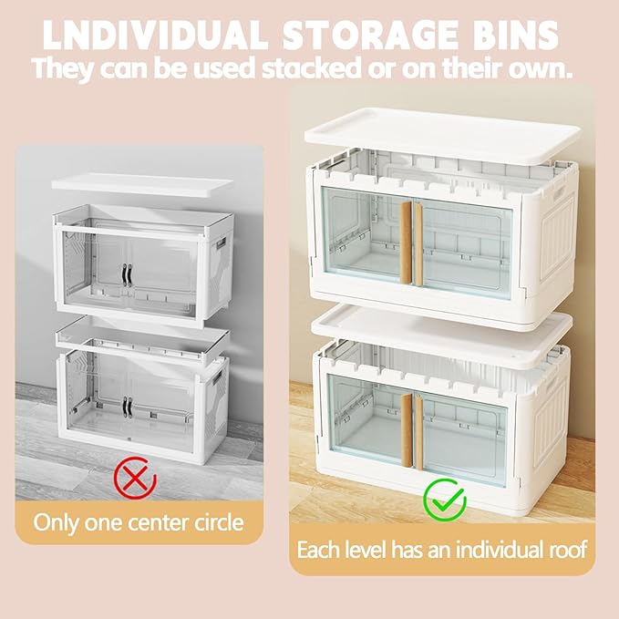 KHNR Storage Bins with Lids,78 Quart Plastic White Closet Organizers and Storage,4 Packs Stackable Bins with Wheels,Dual Open Collapsible Storage Bins for Home and Office