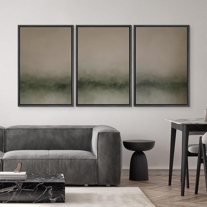 SIGNWIN Framed Wall Art Print Set Neutral Green Abstract Contemporary Misty Landscape Photography Modern Art Minimalist Closeup Dramatic for Living Room, Bedroom, Offic - 24"x36"x3 BLACK