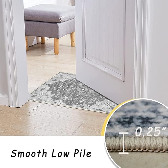 vivorug Runner Rug 2'x8' Vintage Washable Non-Slip Runners for Hallways Kitchen Entryway Laundry Room Carpet Hallway Runner Grey Floral