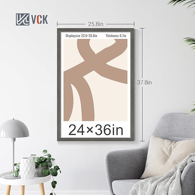 VCK 24x36 Poster Frame Set of 4 - Grey, Gallery-Quality Wood Picture Frames, 1.1-Inch Wide Border, Polished Plexiglass, Vertical or Horizontal Wall Display for Photo/Art/Prints, Grey
