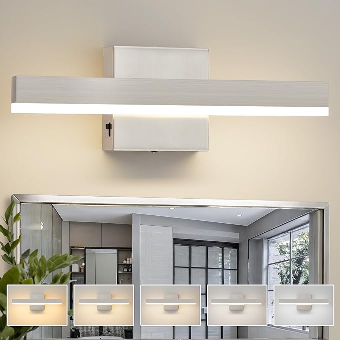 Nickel Bathroom Vanity Light 15.75 inch, 12W Dimmable 5CCT LED Bathroom Light Fixture Over Mirror Restroom-ETL Certificated