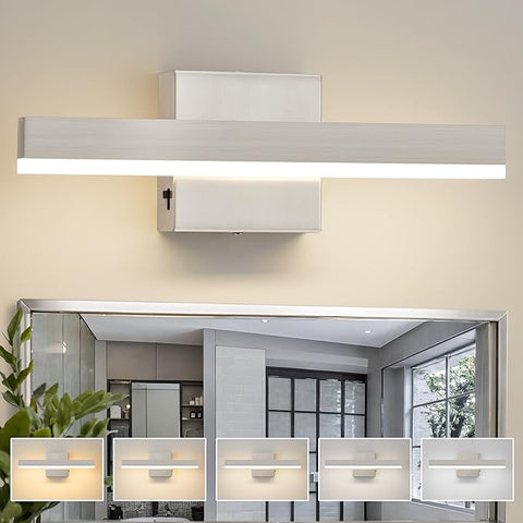 Nickel Bathroom Vanity Light 15.75 inch, 12W Dimmable 5CCT LED Bathroom Light Fixture Over Mirror Restroom-ETL Certificated