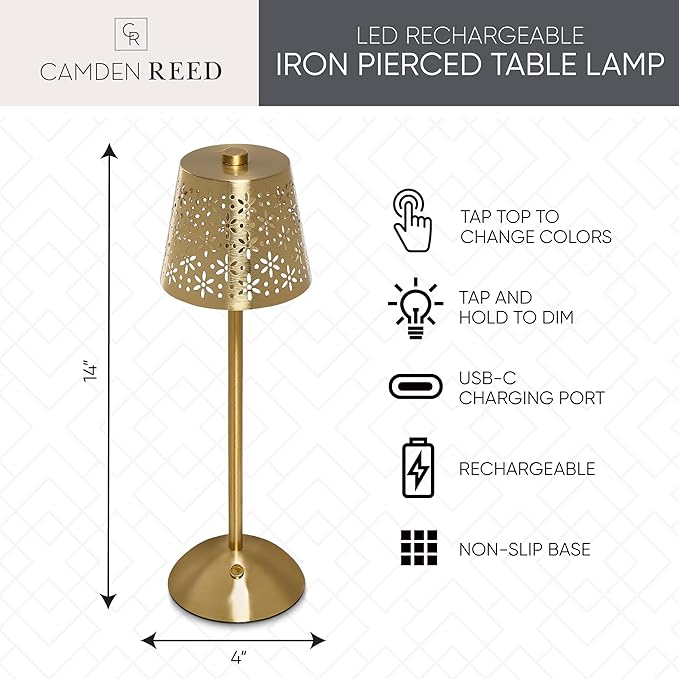 Camden Reed Table Lamp, Desk lamp, 3 Different Lighting Modes, Modern Minimal Design for Dinner/Coffee Table/Restaurant/Bedroom, Gold