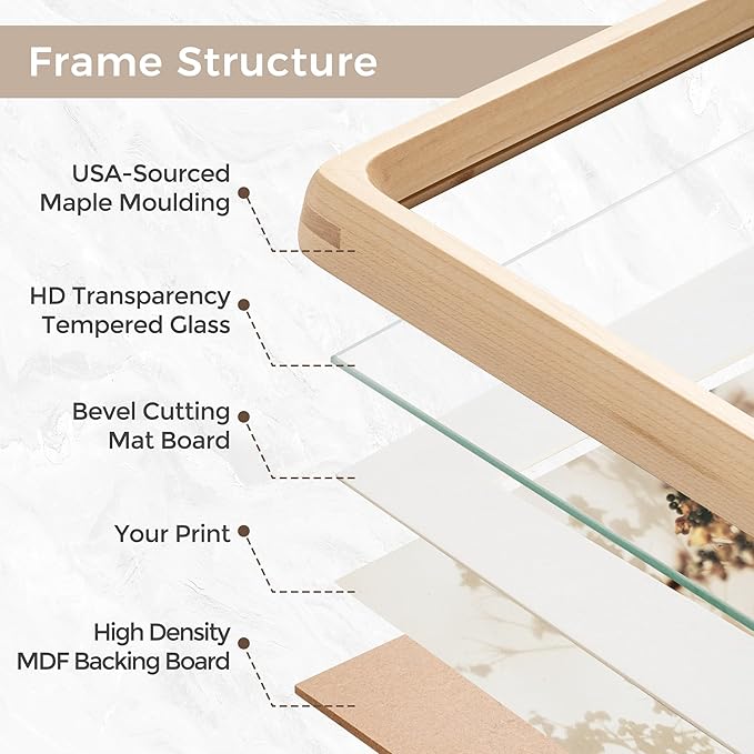 11x14 Picture Frame Set of 2, USA-Sourced Maple Wood Photo Frame with Tempered Glass, Handcrafted Rounded Corner 11 x 14 Wooden Frame Matted to 8x10 Photos