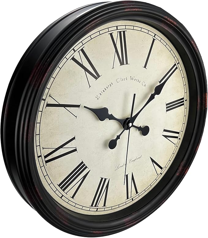 Round Classic Wall Clock Silent Non Ticking 16 Inch Extra Large Quality Quartz Vintage Clock, Rome Retro Decorate Clock Battery Operated, Easy to Read for Home Kitchen Living/Restaurant