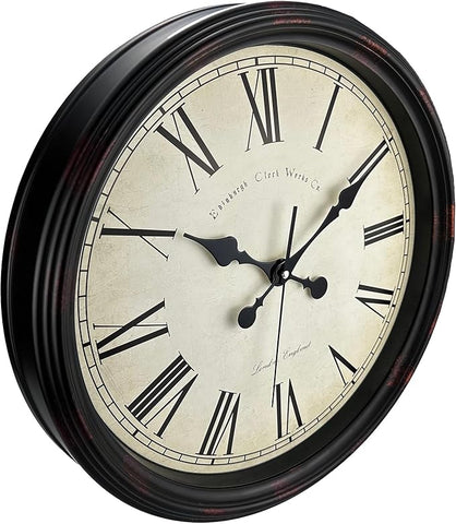 Round Classic Wall Clock Silent Non Ticking 16 Inch Extra Large Quality Quartz Vintage Clock, Rome Retro Decorate Clock Battery Operated, Easy to Read for Home Kitchen Living/Restaurant