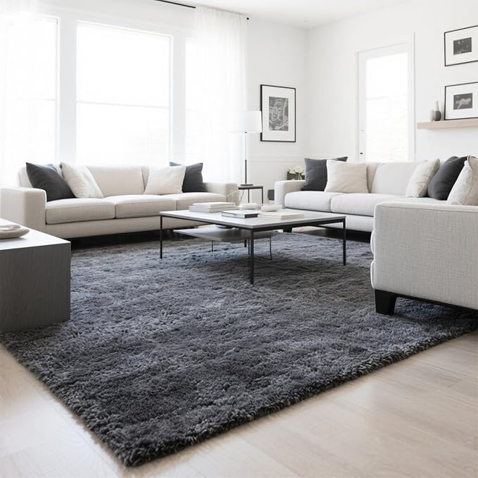 Grey Area Rugs for Bedroom Living Room, 4x6 Soft Large Fluffy Fuzzy Shag Plush Furry Grey Carpet, Soft Indoor Floor Mat for Kids Nursery Home Dorm Office Decor Aesthetic
