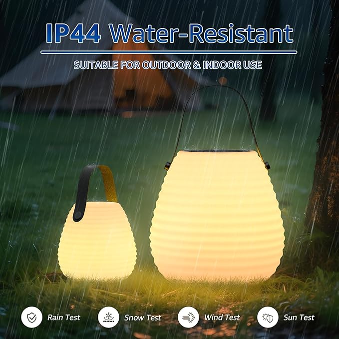 uuffoo 2-Pack Solar Table Lamp Outdoor Water-Resistant Portable Lantern with Remote and 8 Colors, Dimmable Cordless Lamp for Outside Garden Patio Camping Terrace