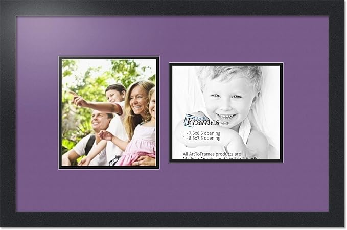 ArtToFrames Collage Photo Frame Double Mat with 2 - 7.5x8.5 Openings and Satin Black Frame