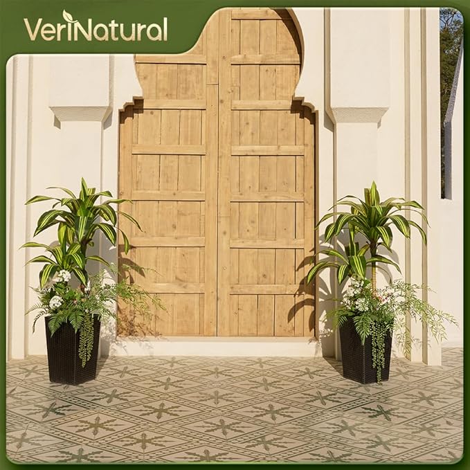 Artificial Dracaena Tree 4ft Artificial Plants Indoor UV Resistant, Dracaena Fake Plants with Multiple Plants in Black Tall Planter for Indoor Outdoor Decoration (1 Pack)