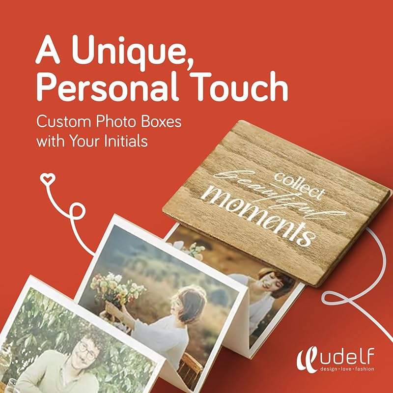 udelf Personalized Wooden Photo Box Gift with Accordion Picture Pull Out | Custom Photo Album Box | Personalized Photo Box Gift for Any Occasion | Picture Box Gift I Holds 14 Photo Prints, 3"x2"