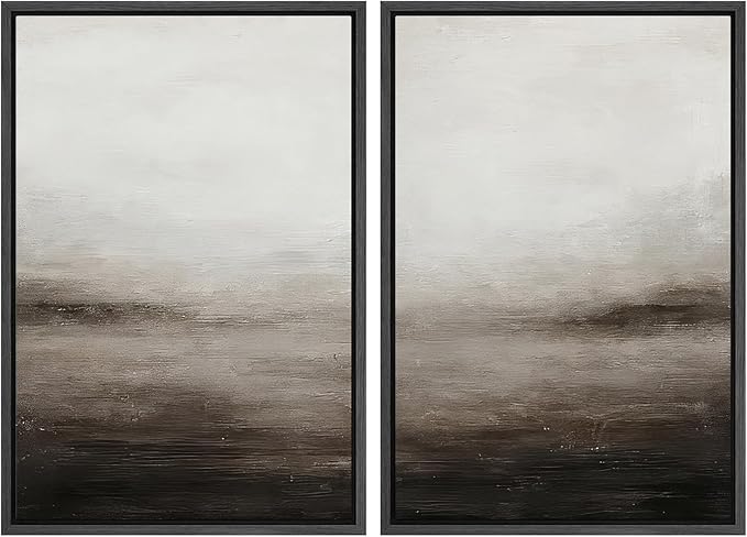 MUDECOR Framed Canvas Print Wall Art Neutral Abstract Modern Minimalist Landscape in Beige and Gray Illustrations Modern Art Decorative Bohemian for Living Room, Bedroom, Office - 16"x24"x2 Black
