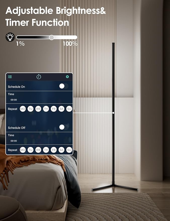 2PCS RGB Corner Floor Lamp, 64.5" RGB Color Changing Led Floor Lamp for Living Room APP and Remote Modern Light Bar with Music Sync and 16 Million Colors Dimmable Ambient Lighting for Bedroom