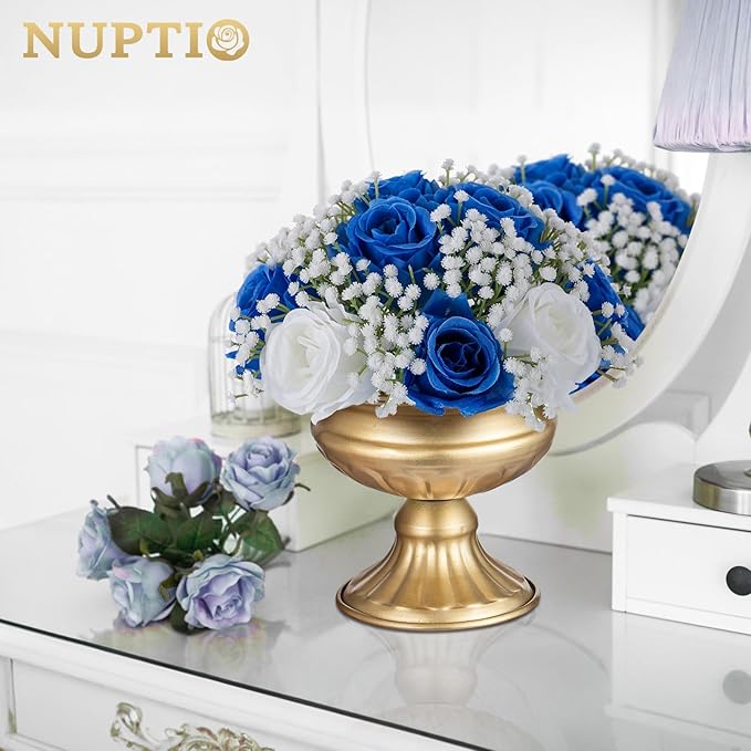 NUPTIO Royal Blue Flowers for Centerpieces: 2 Pcs 8.6 inch Diameter Artificial Rose Balls Fake Flower Ball Arrangement Bouquet Wedding Centerpieces Event Party Tables Decorations