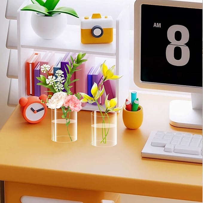 24 Pack Acrylic Vases, 4in Clear Acrylic Cylinder Plastic Flower Vase Bulk Small Plastic Vases for Centerpiece Office Wedding Decor