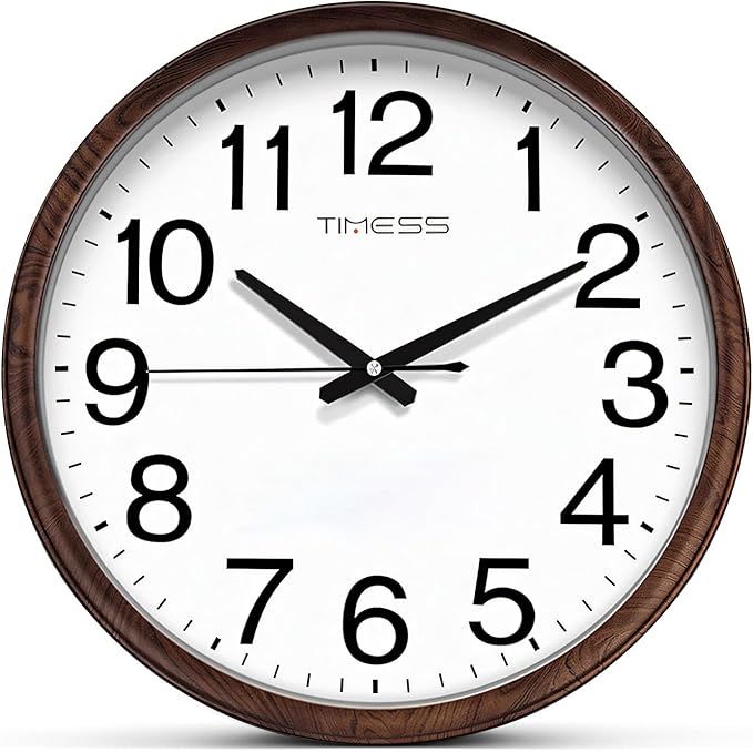 Wall Clock, Classic Wood Style Finish, 18 Inch Non-Ticking Silent Battery Operated Analog Clock, Ideal Retro Decor for Home, Bedroom, Living Room, Kitchen, Bathroom, Office(Wood Brown)