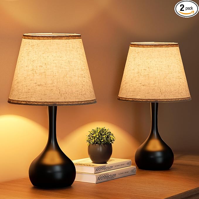 ONEWISH Touch Bedside Lamp Set of 2, Farmhouse 3-Way Dimmable Table Lamps for Nightstand with Fabric Shade, Desk Lamp for Reading, Bedroom, Livingroom, Office