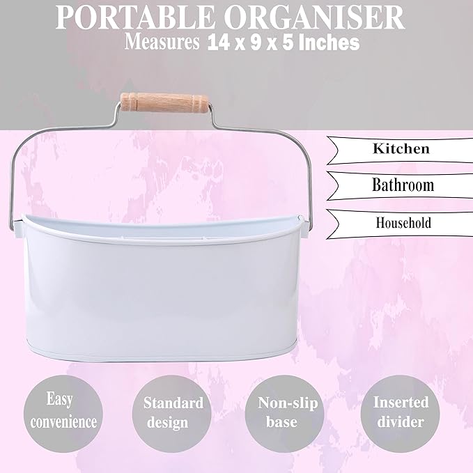 Alpha Living Home Farmhouse 4-Section Galvanized Utensil Caddy - Versatile Organizer for Kitchen, Party & Outdoor Events (Snow White) - Rustic Silverware Holder, Cutlery Organizer, Picnic (White)